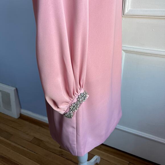 Ted Baker Joele Dress Shift Long Sleeve Rhinestone Cuff Pink Size 1 US Size 4 - Picture 7 of 12
